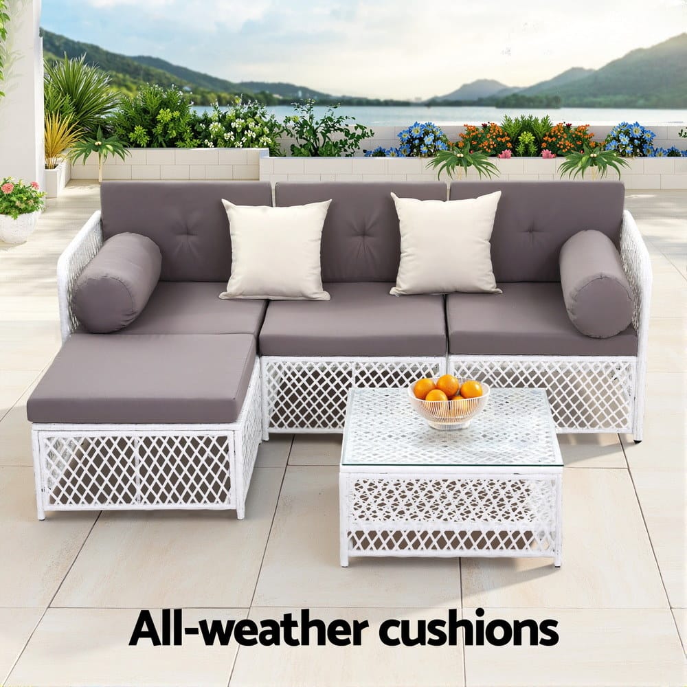 Outdoor Sofa Set White Rattan 64x64x62cm