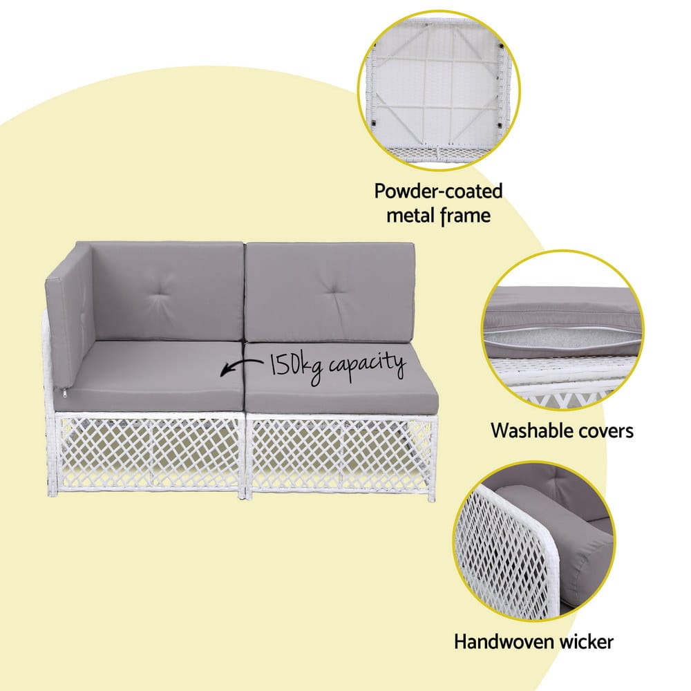 Outdoor Sofa Set White Rattan 64x64x62cm