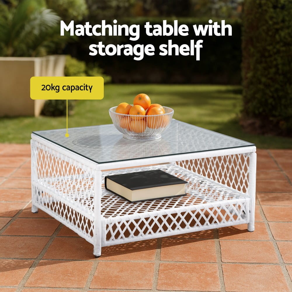 Outdoor Sofa Set White Rattan 64x64x62cm