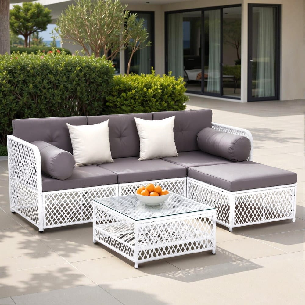 Outdoor Sofa Set White Rattan 64x64x62cm