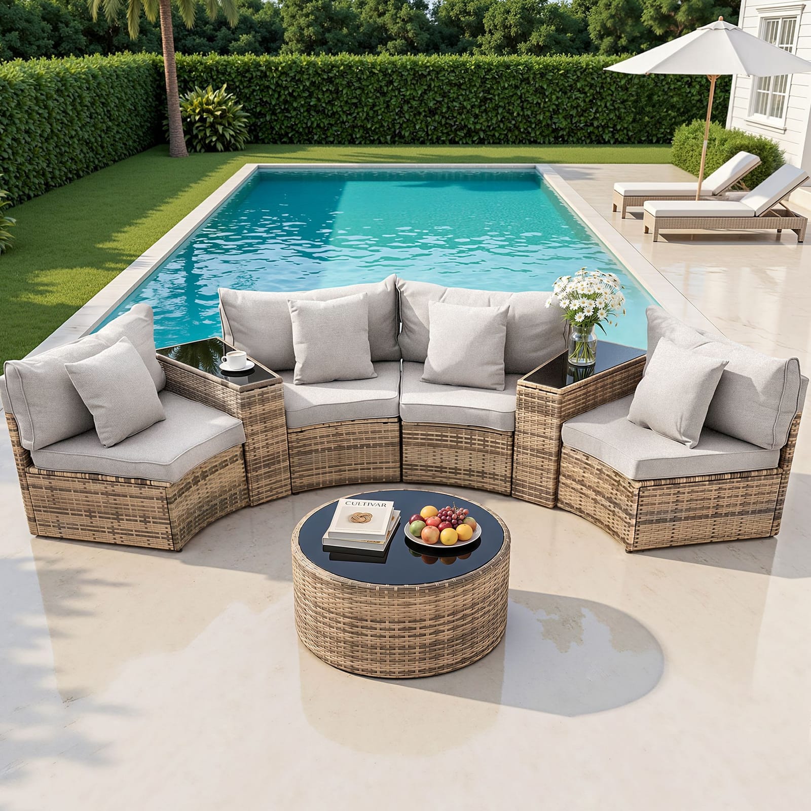 Outdoor Sofa Set Brown Rattan 81x66x67cm