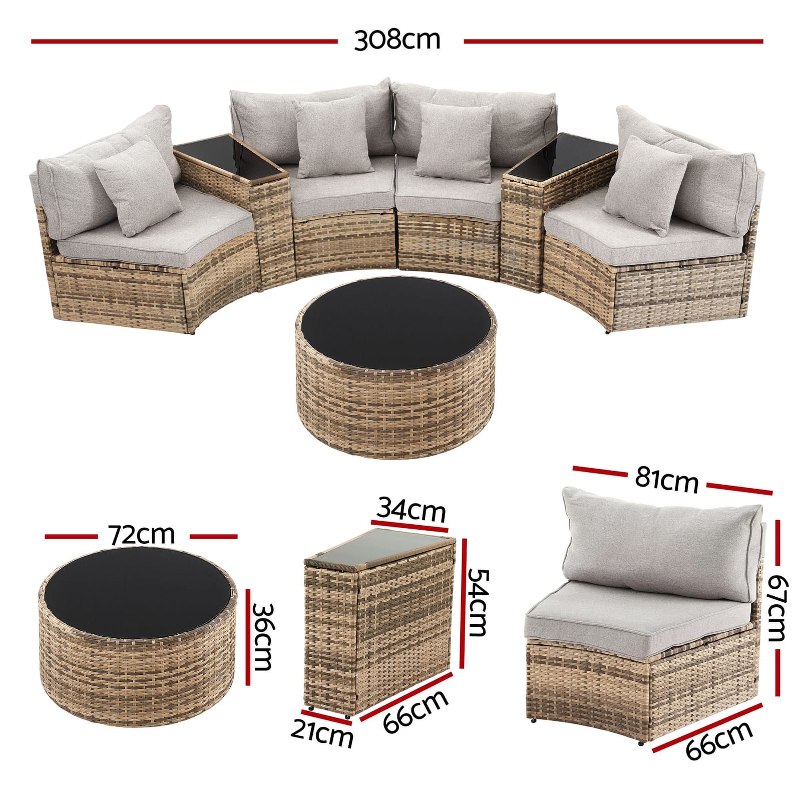 Outdoor Sofa Set Brown Rattan 81x66x67cm