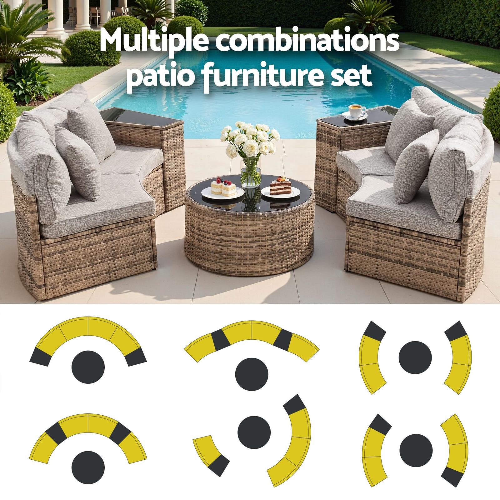 Outdoor Sofa Set Brown Rattan 81x66x67cm