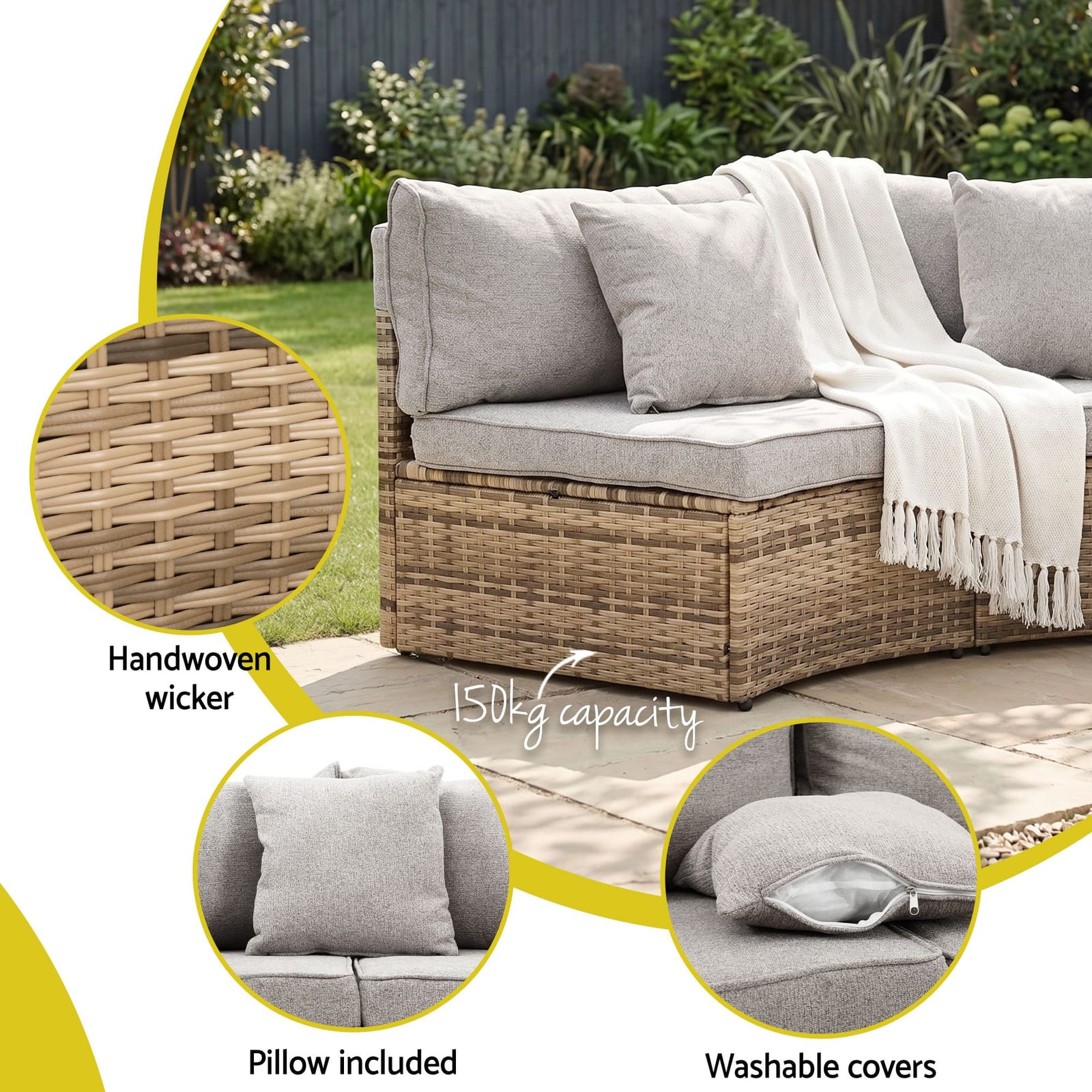 Outdoor Sofa Set Brown Rattan 81x66x67cm