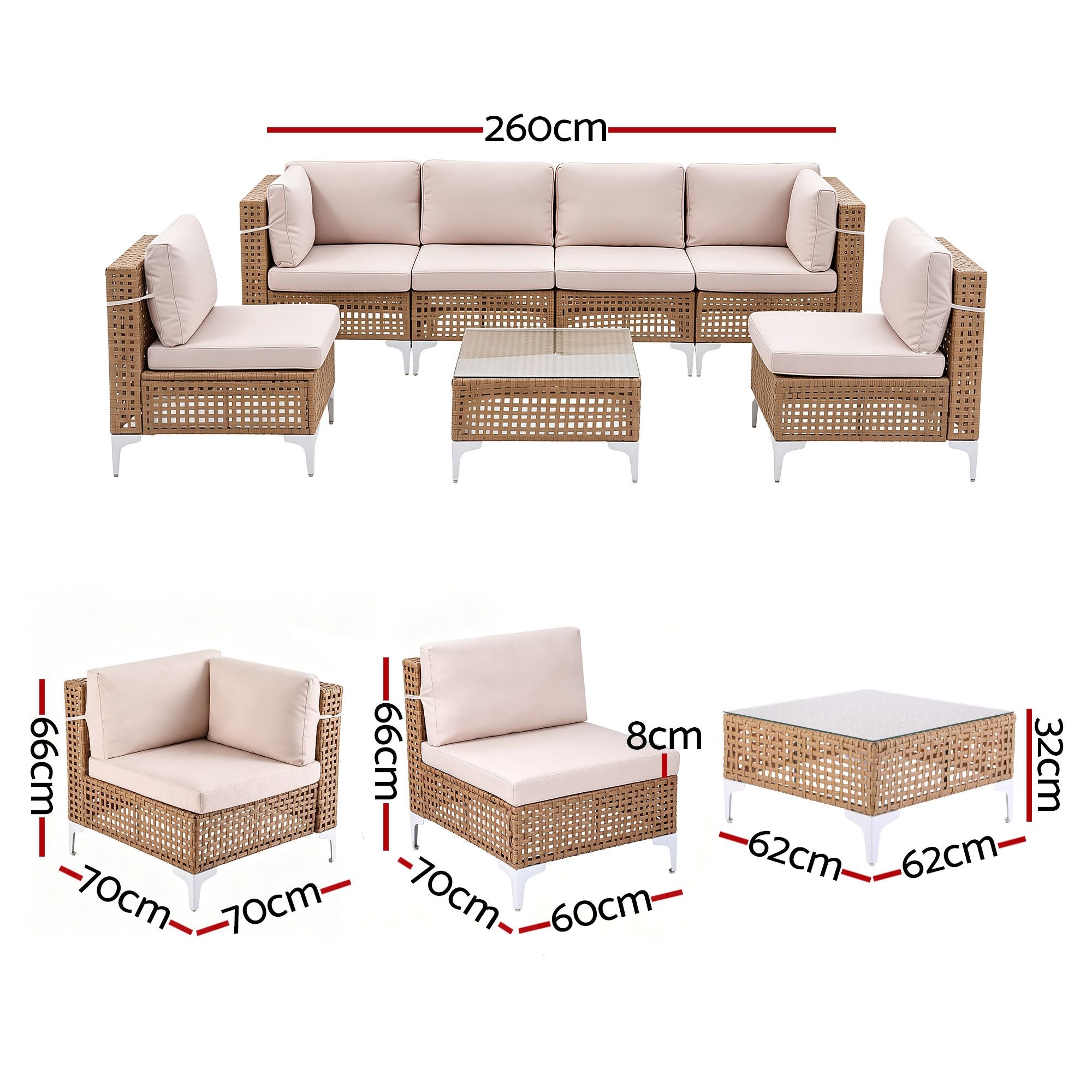 6 Seater Rattan Outdoor Sofa Set 7 Piece | Simpledeals