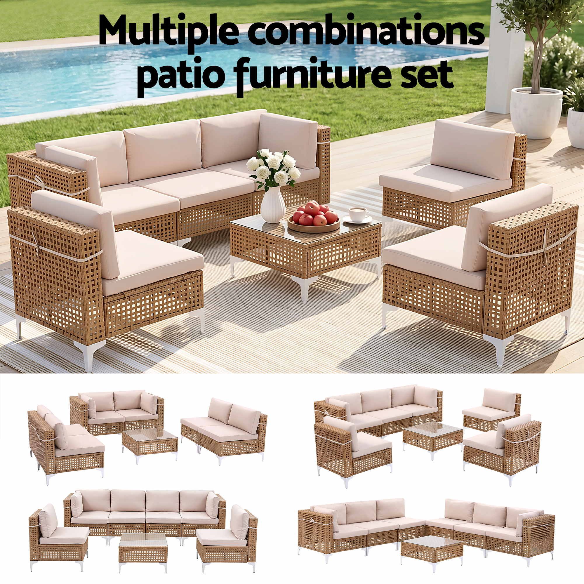 6 Seater Rattan Outdoor Sofa Set 7 Piece | Simpledeals