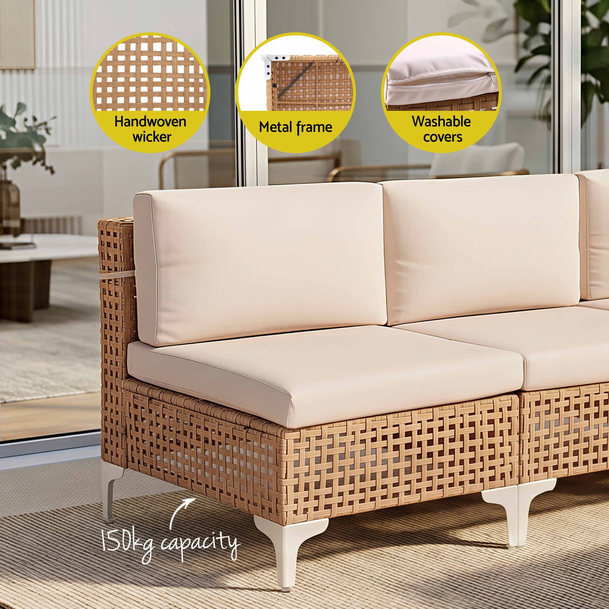 6 Seater Rattan Outdoor Sofa Set 7 Piece | Simpledeals