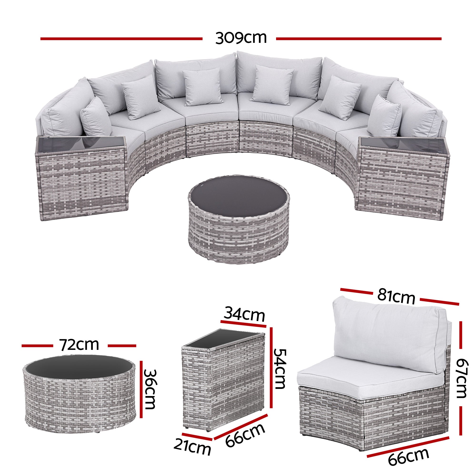 9 Piece Outdoor Rattan Sofa Six Seater with Cushions