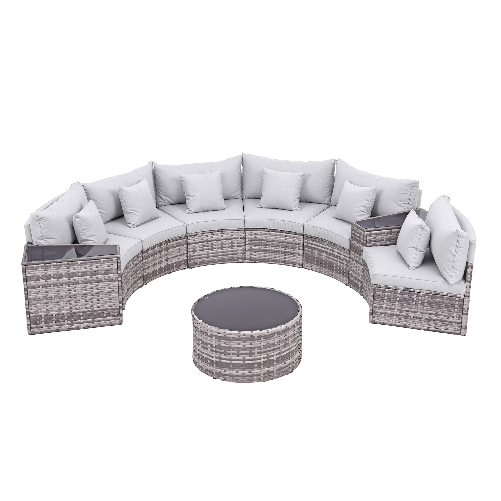 9 Piece Outdoor Rattan Sofa Six Seater with Cushions