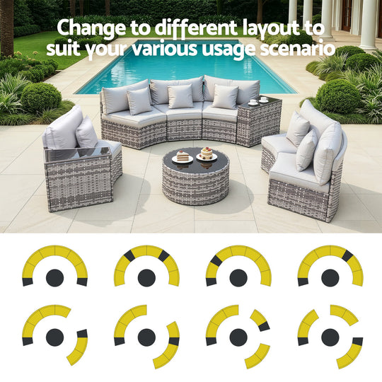 6 Seater Outdoor Sofa Set 9PC Rattan patio furniture Cushion