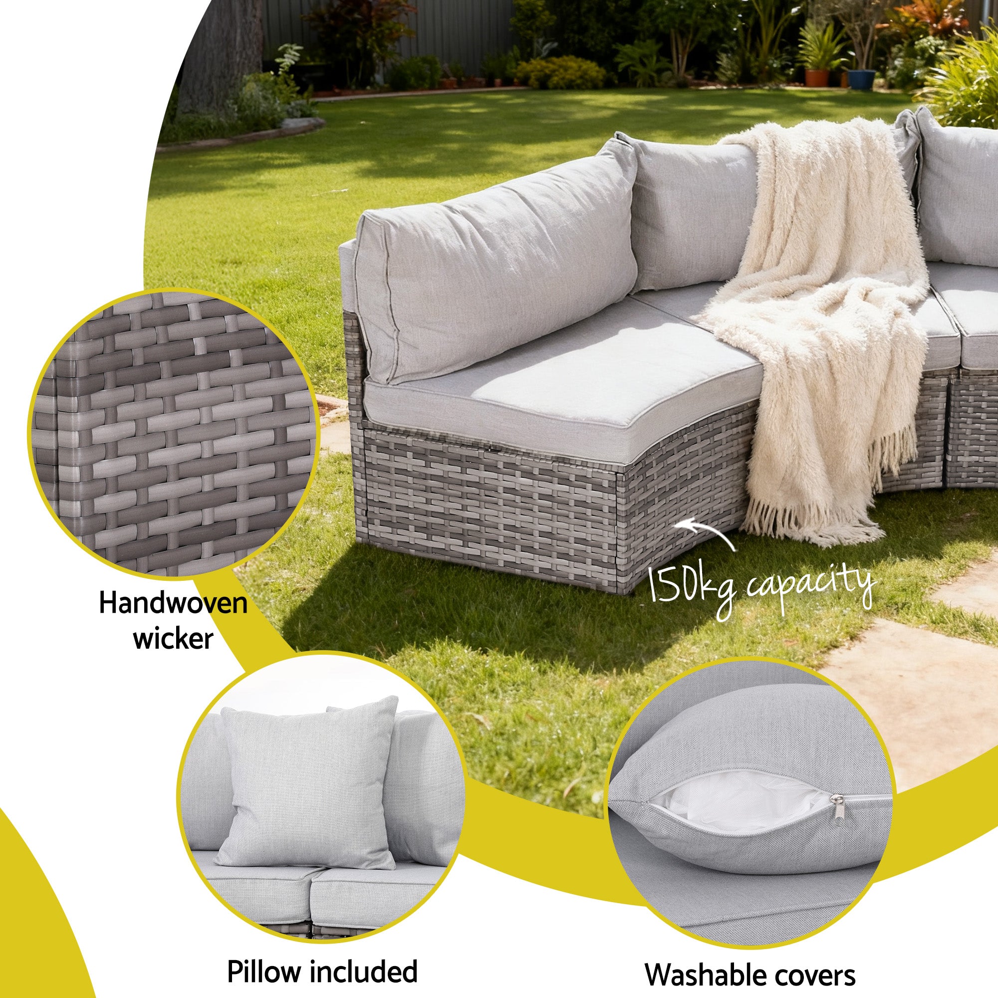 9 Piece Outdoor Rattan Sofa Six Seater with Cushions