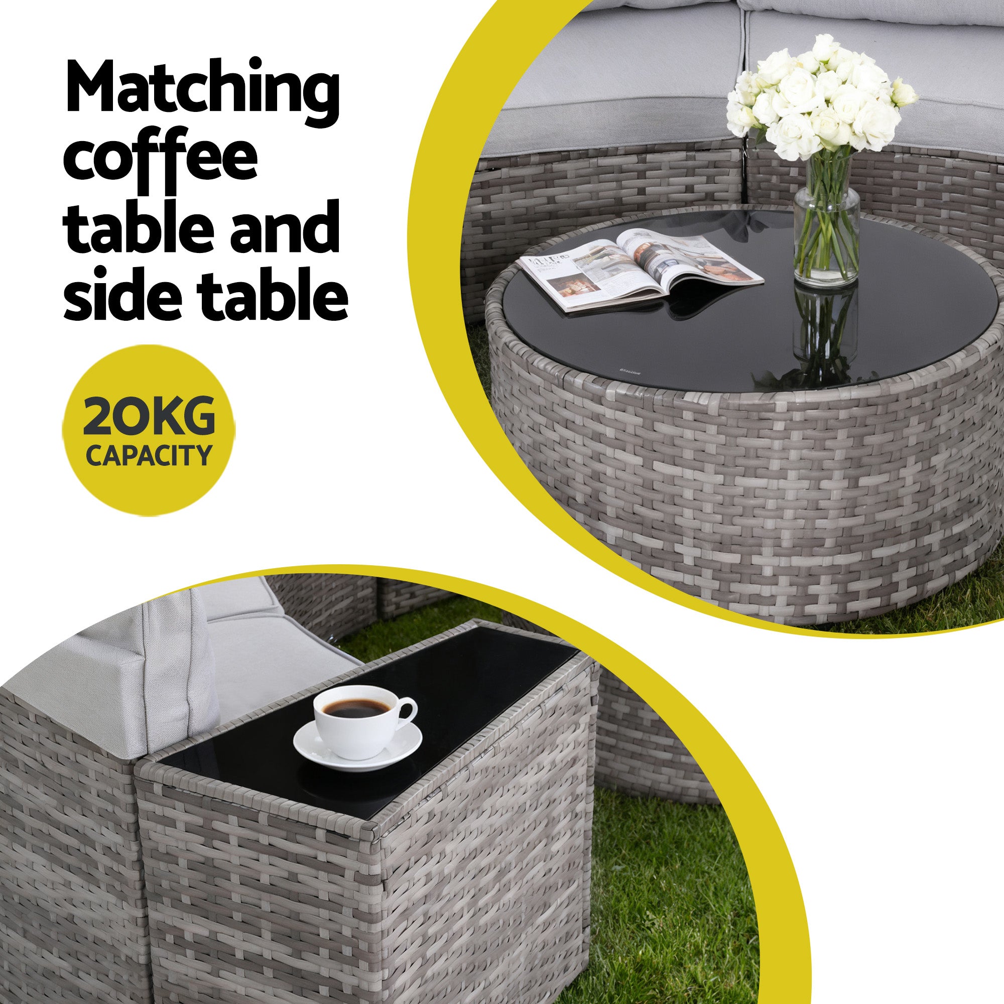 9 Piece Outdoor Rattan Sofa Six Seater with Cushions