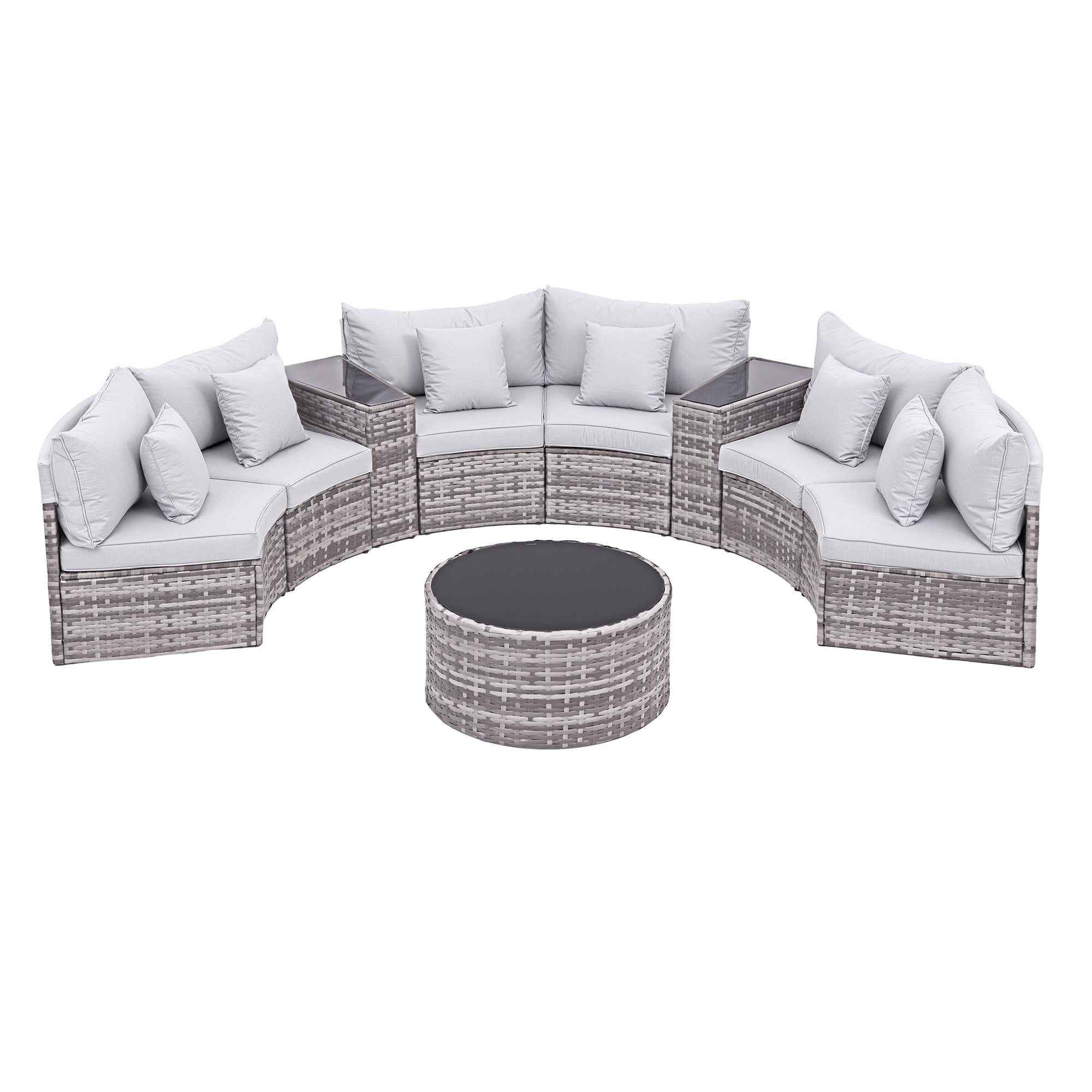 9 Piece Outdoor Rattan Sofa Six Seater with Cushions