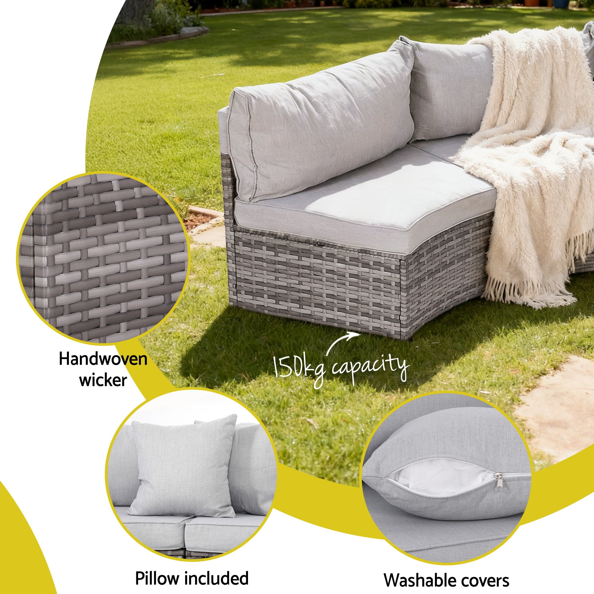 Gardeon 2 Piece Rattan Outdoor Sofa Set Grey | Simpledeals