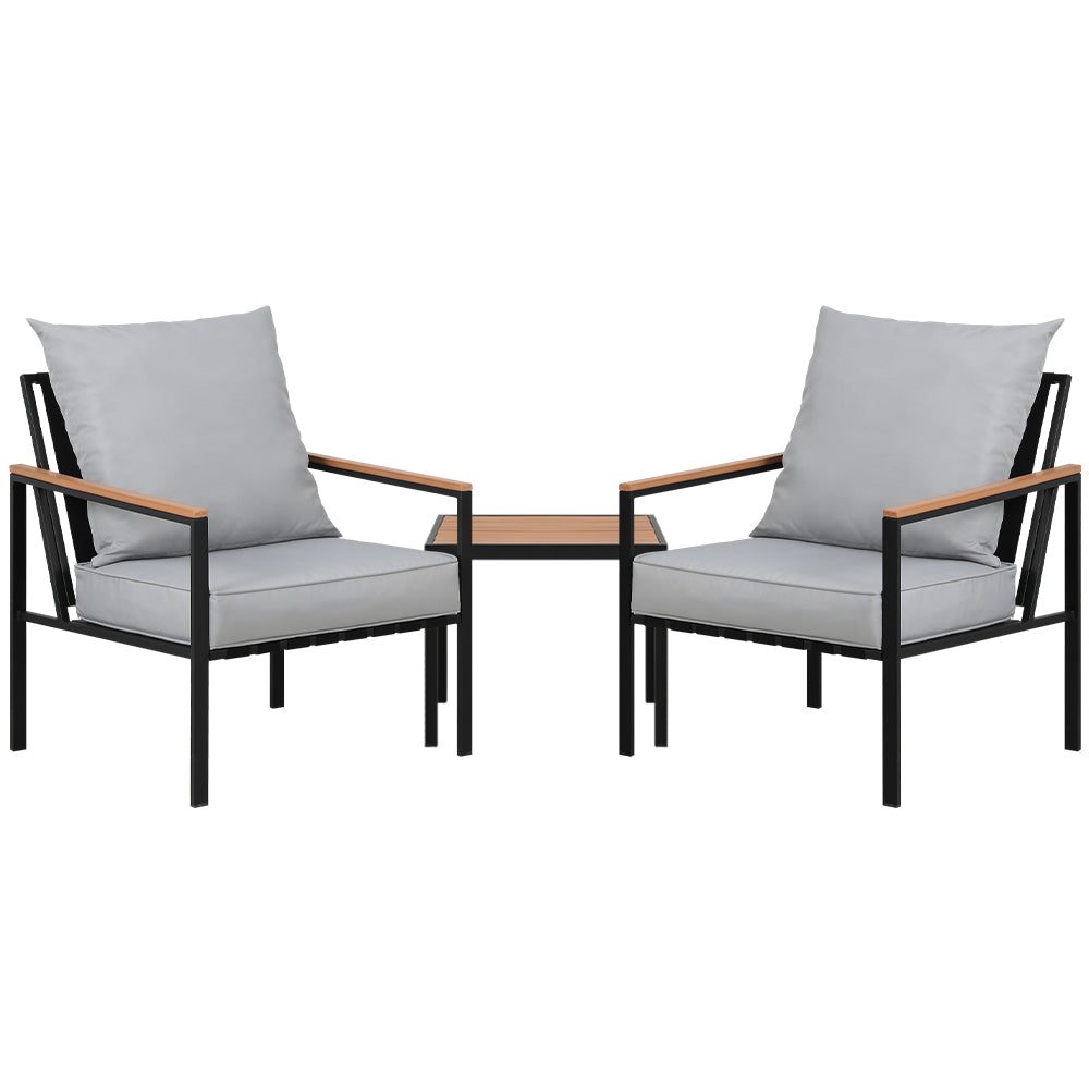 3-Piece Outdoor Bistro Furniture Set Black Lounge Chairs and Table Patio