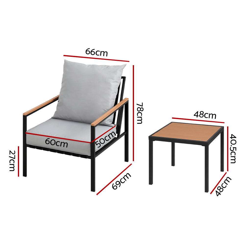 3-Piece Outdoor Bistro Furniture Set Black Lounge Chairs and Table Patio