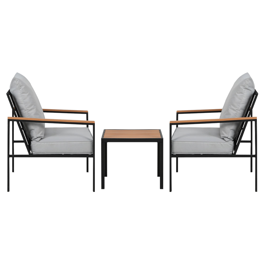 3-Piece Outdoor Bistro Furniture Set Black Lounge Chairs and Table Patio