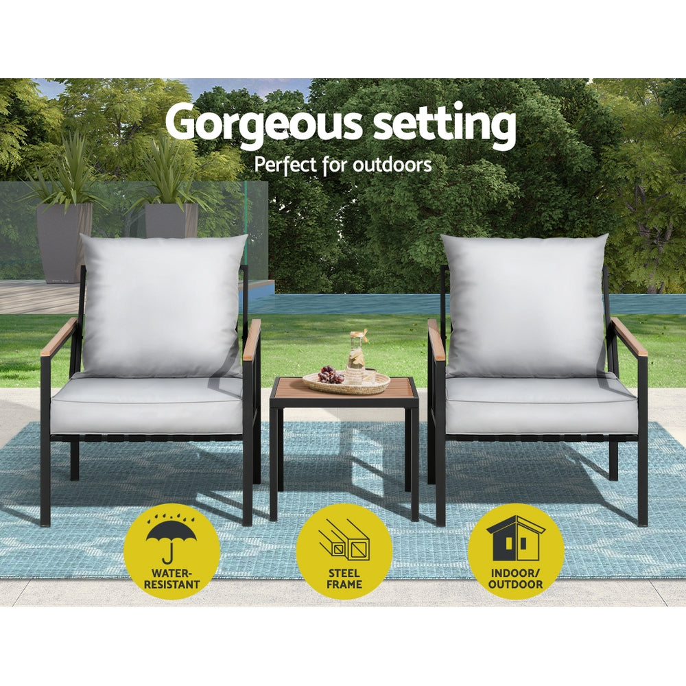 3-Piece Outdoor Bistro Furniture Set Black Lounge Chairs and Table Patio