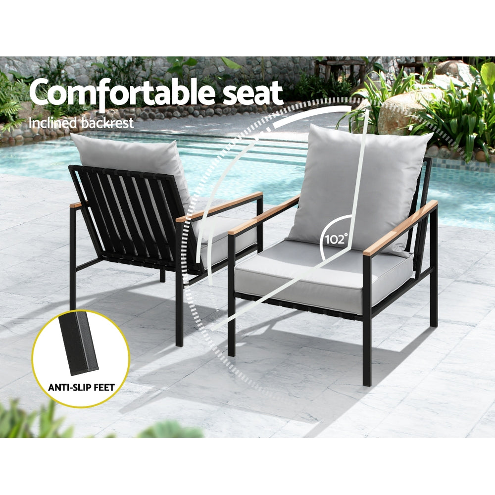 3-Piece Outdoor Bistro Furniture Set Black Lounge Chairs and Table Patio