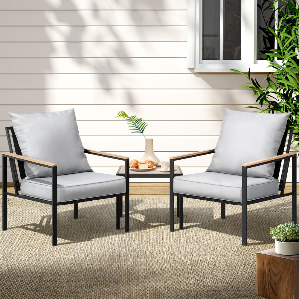 3-Piece Outdoor Bistro Furniture Set Black Lounge Chairs and Table Patio