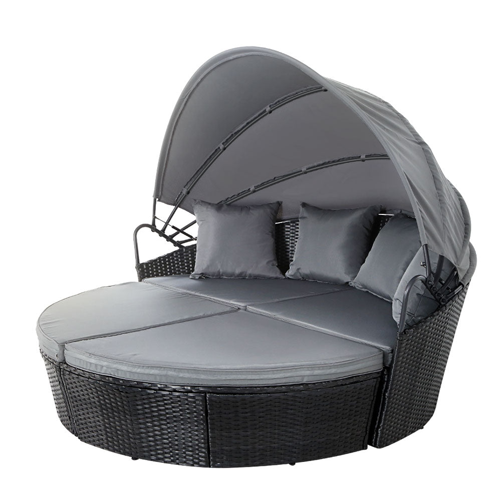Sun Lounge Setting Sofa Wicker Lounger Day Bed Outdoor Furniture Patio Black