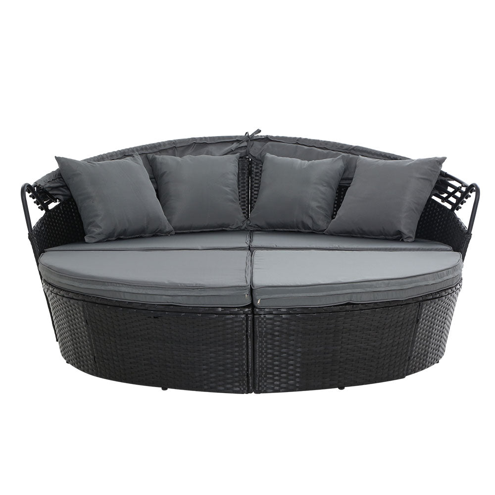 Sun Lounge Setting Sofa Wicker Lounger Day Bed Outdoor Furniture Patio Black