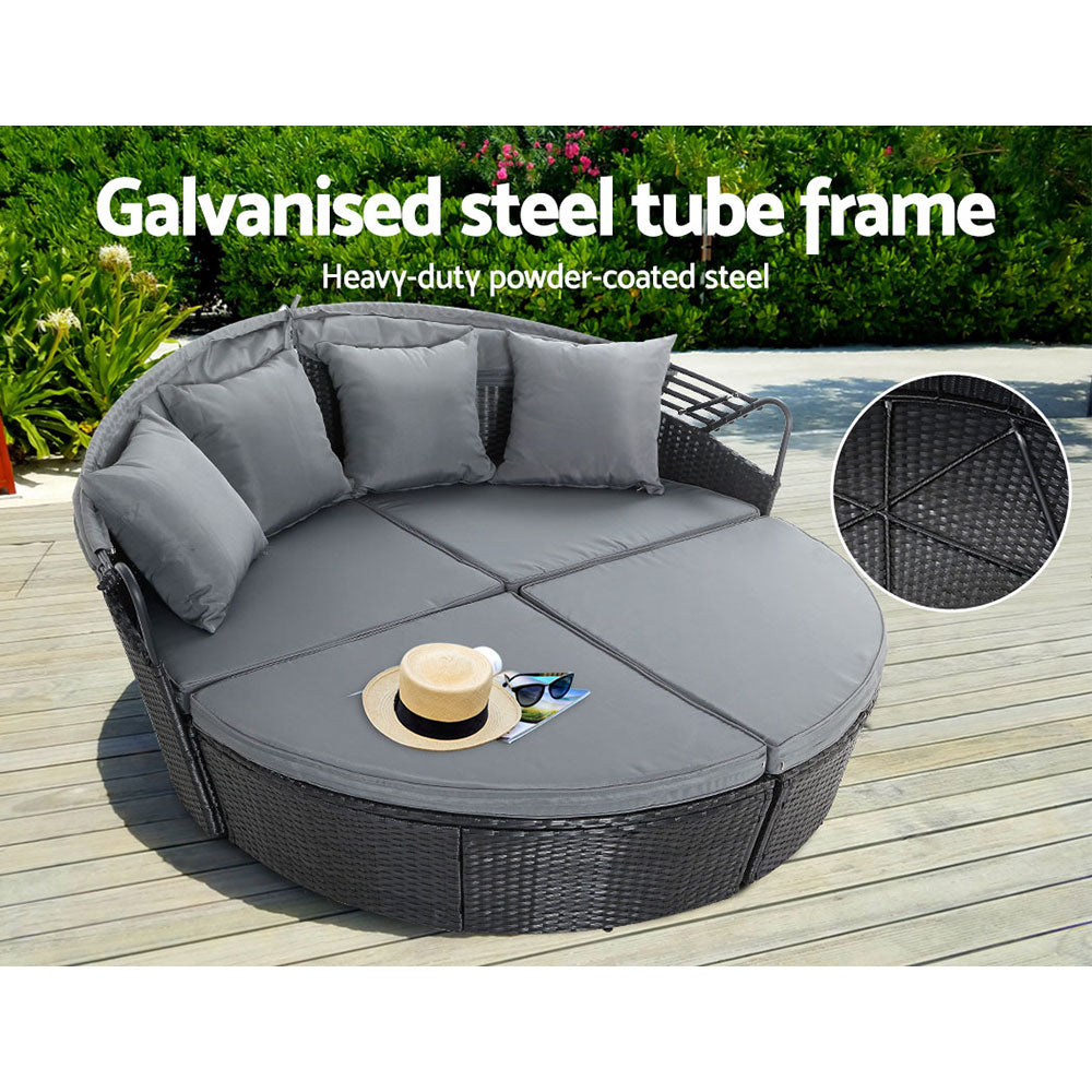 Sun Lounge Setting Sofa Wicker Lounger Day Bed Outdoor Furniture Patio Black