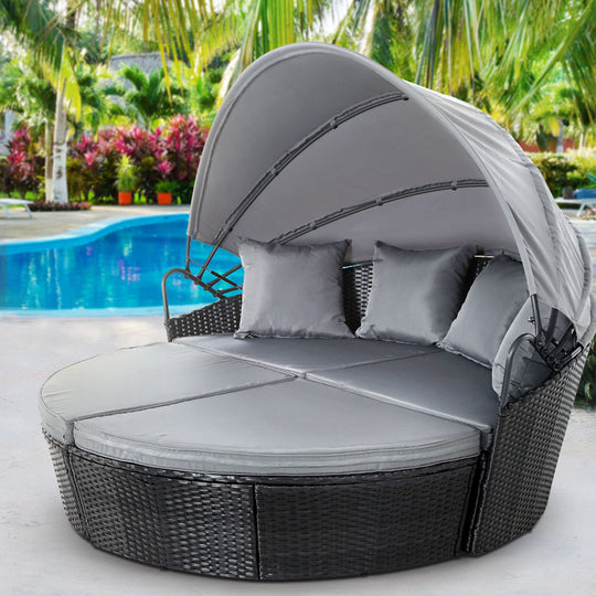 Black colour - Sun Lounge Setting Sofa Wicker Lounger Day Bed Outdoor Furniture Patio Black