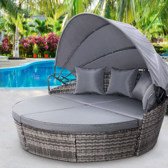 Grey colour - Sun Lounge Setting Wicker Lounger Day Bed Outdoor Furniture Patio Grey