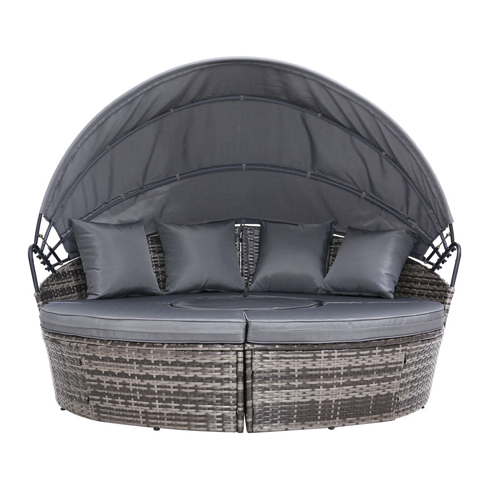 Sun Lounge Setting Wicker Lounger Day Bed Patio Outdoor Furniture Grey