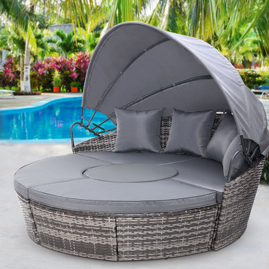 Grey colour - Sun Lounge Setting Wicker Lounger Day Bed Patio Outdoor Furniture Grey