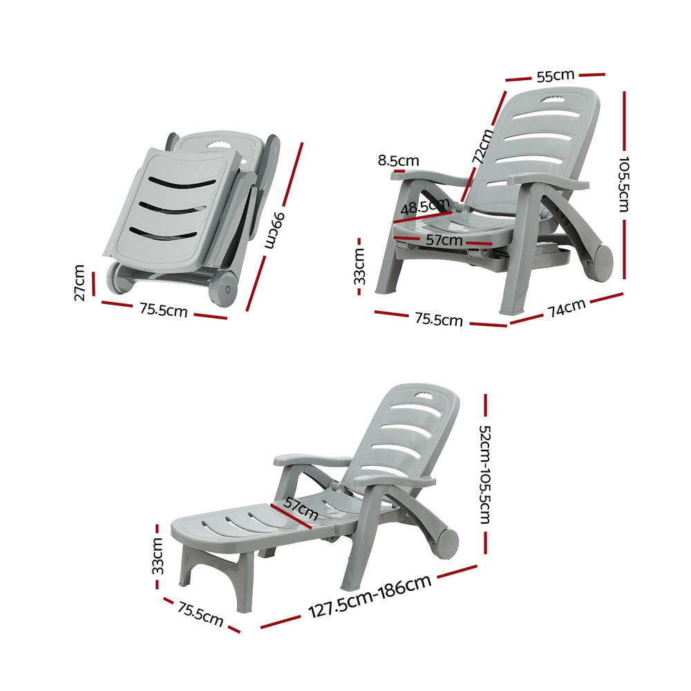 Sun Lounger Folding Lounge Chair Wheels Patio Outdoor Furniture