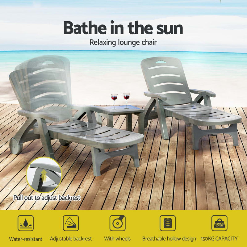 Sun Lounger Folding Lounge Chair Wheels Patio Outdoor Furniture with Outdoor Chairs - photo 8