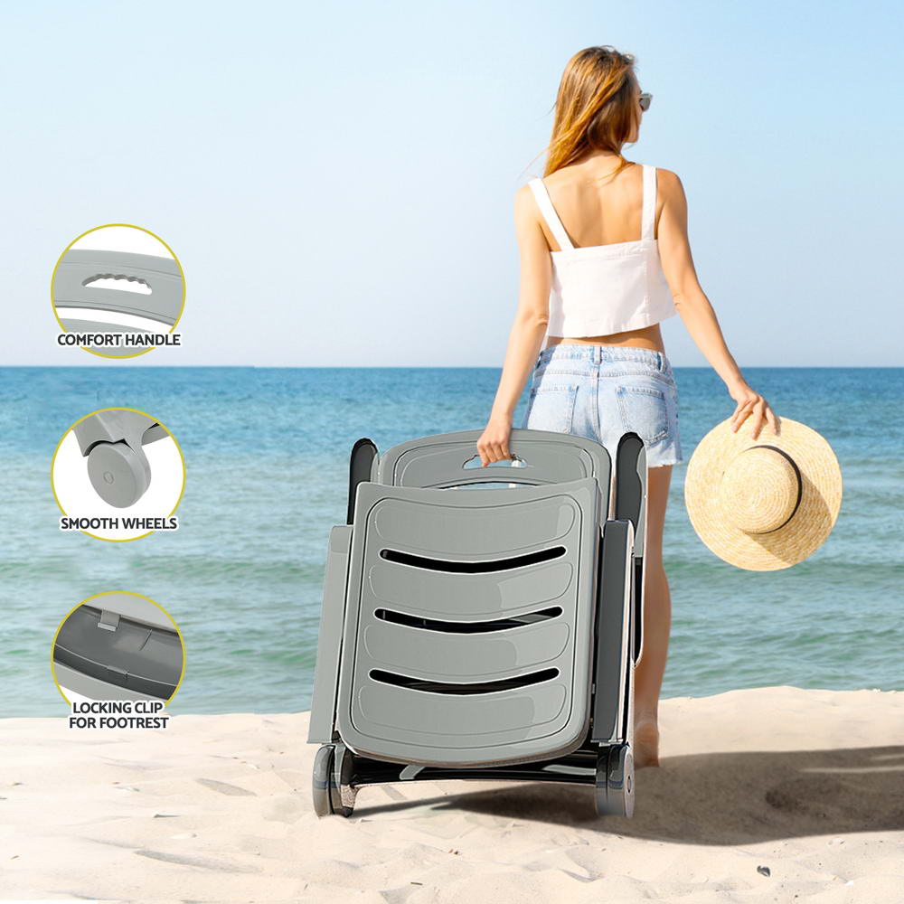 Sun Lounger Folding Lounge Chair Wheels Patio Outdoor Furniture