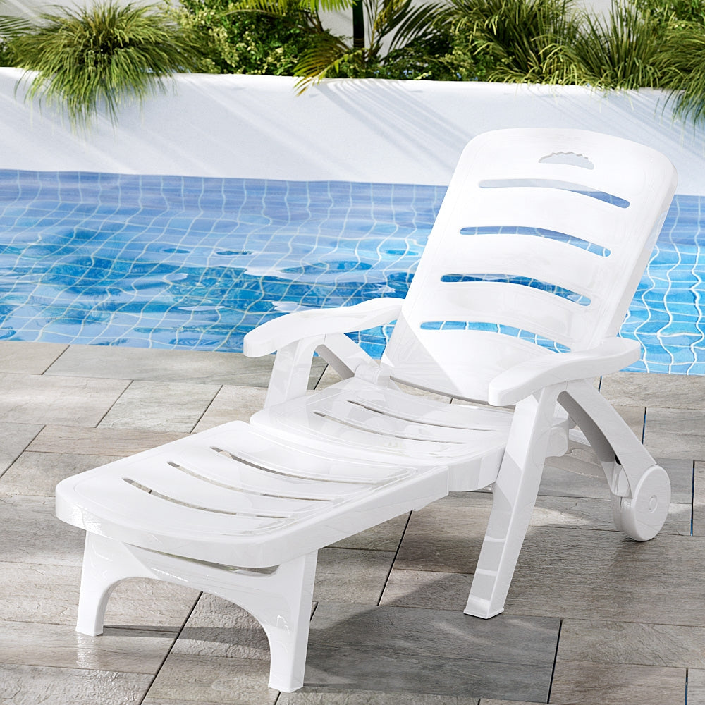 Sun Lounger Folding Chaise Lounge Chair Wheels Patio Outdoor Furniture with Outdoor Chairs
