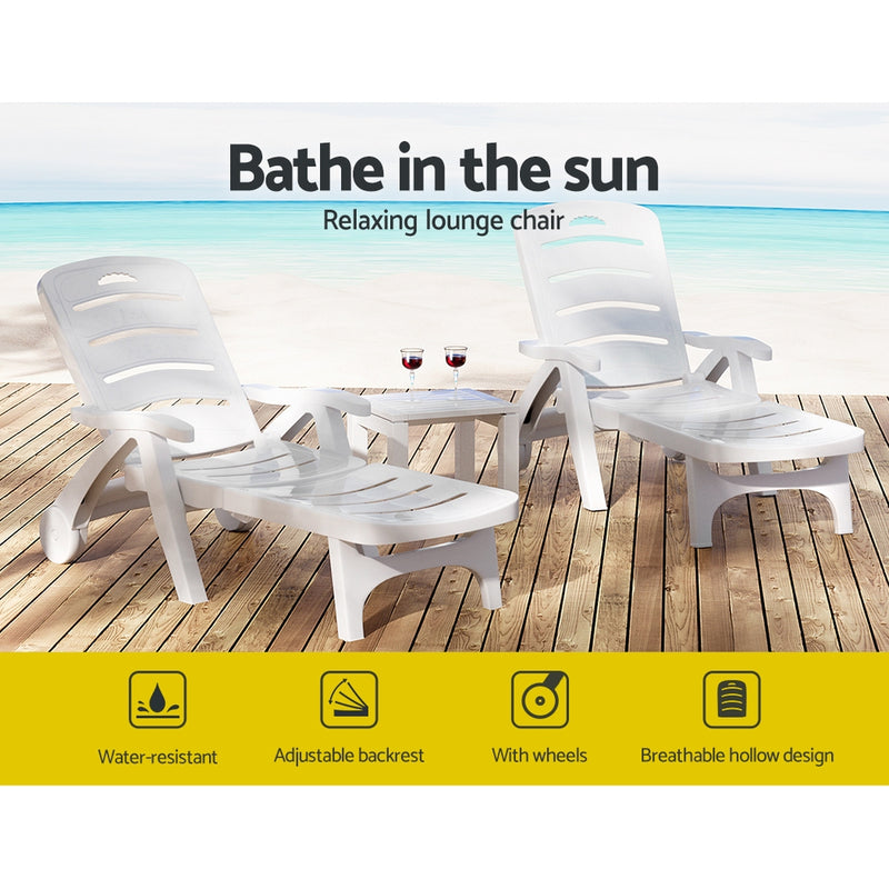 Sun Lounger Folding Chaise Lounge Chair Wheels Patio