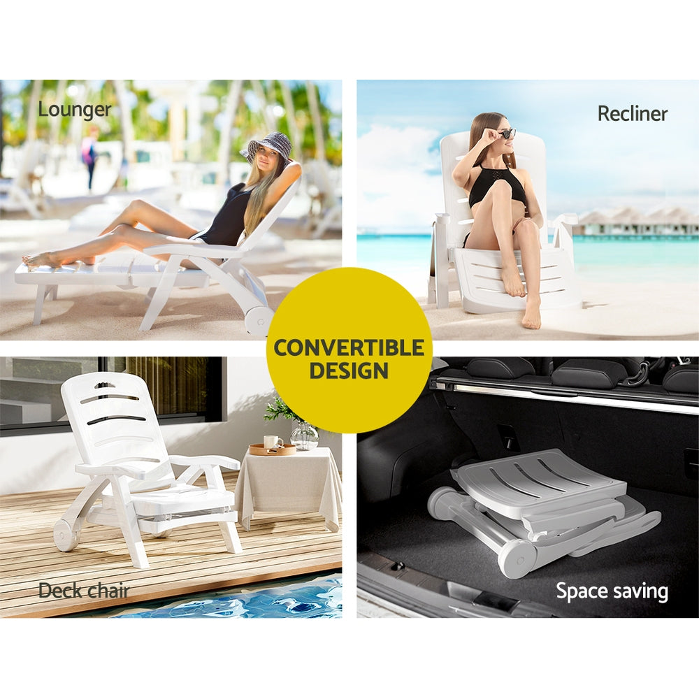 Outdoor Chairs - Sun Lounger Folding Chaise Lounge Chair Wheels Patio Outdoor Furniture
