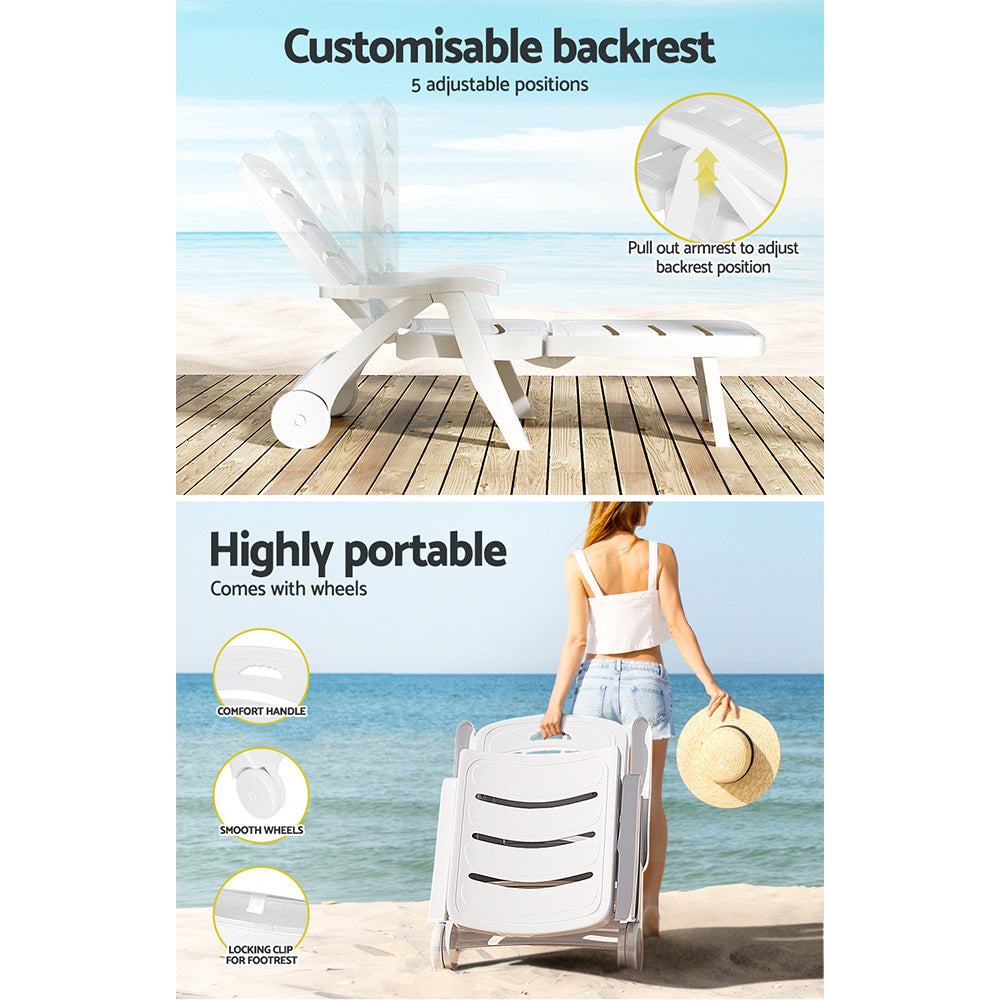 Sun Lounger Folding Chaise Lounge Chair Wheels Patio Outdoor Furniture | Outdoor Chairs