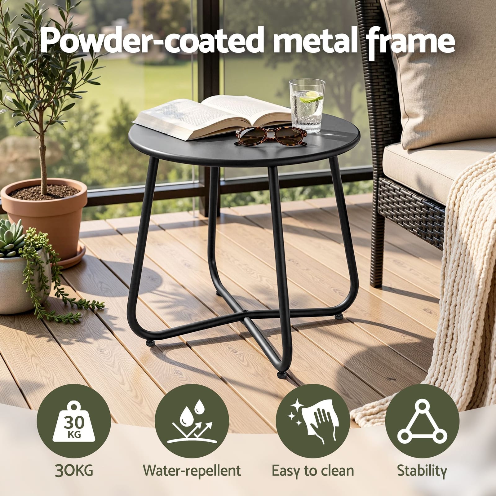 Outdoor Side Table Black Marble 45x45x45cm