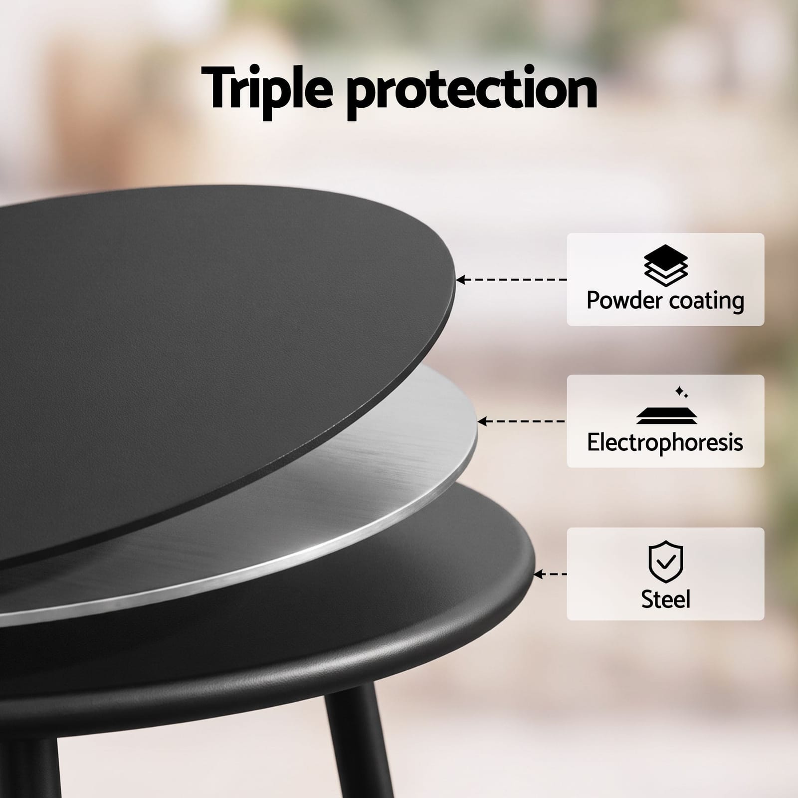 Outdoor Side Table Black Marble 45x45x45cm