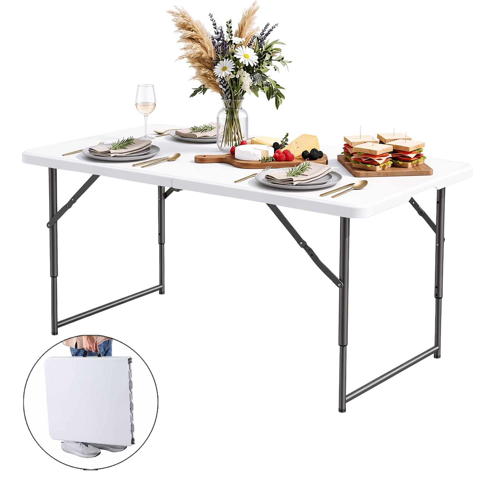 Portable Folding Table White 123x61x48cm