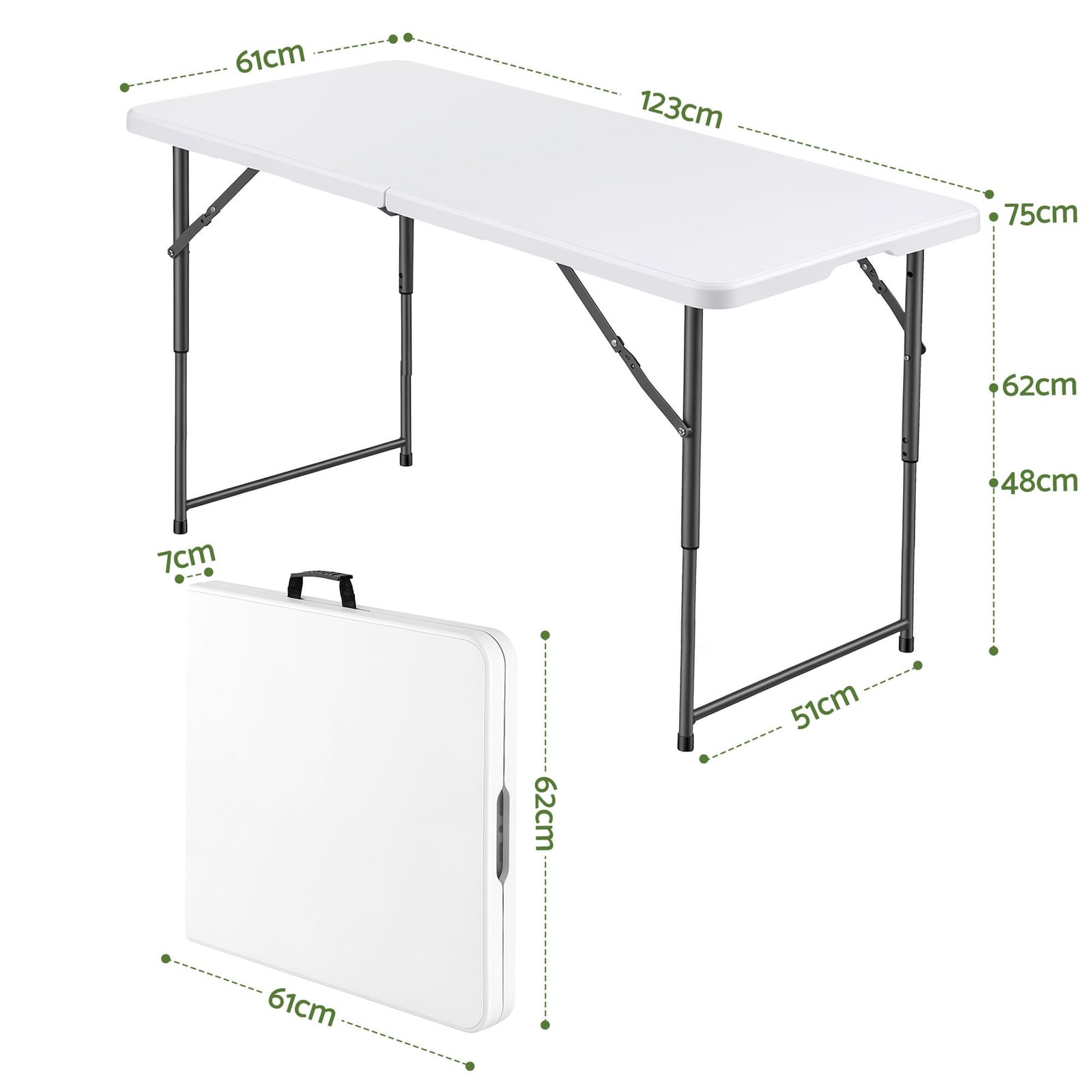 Portable Folding Table White 123x61x48cm
