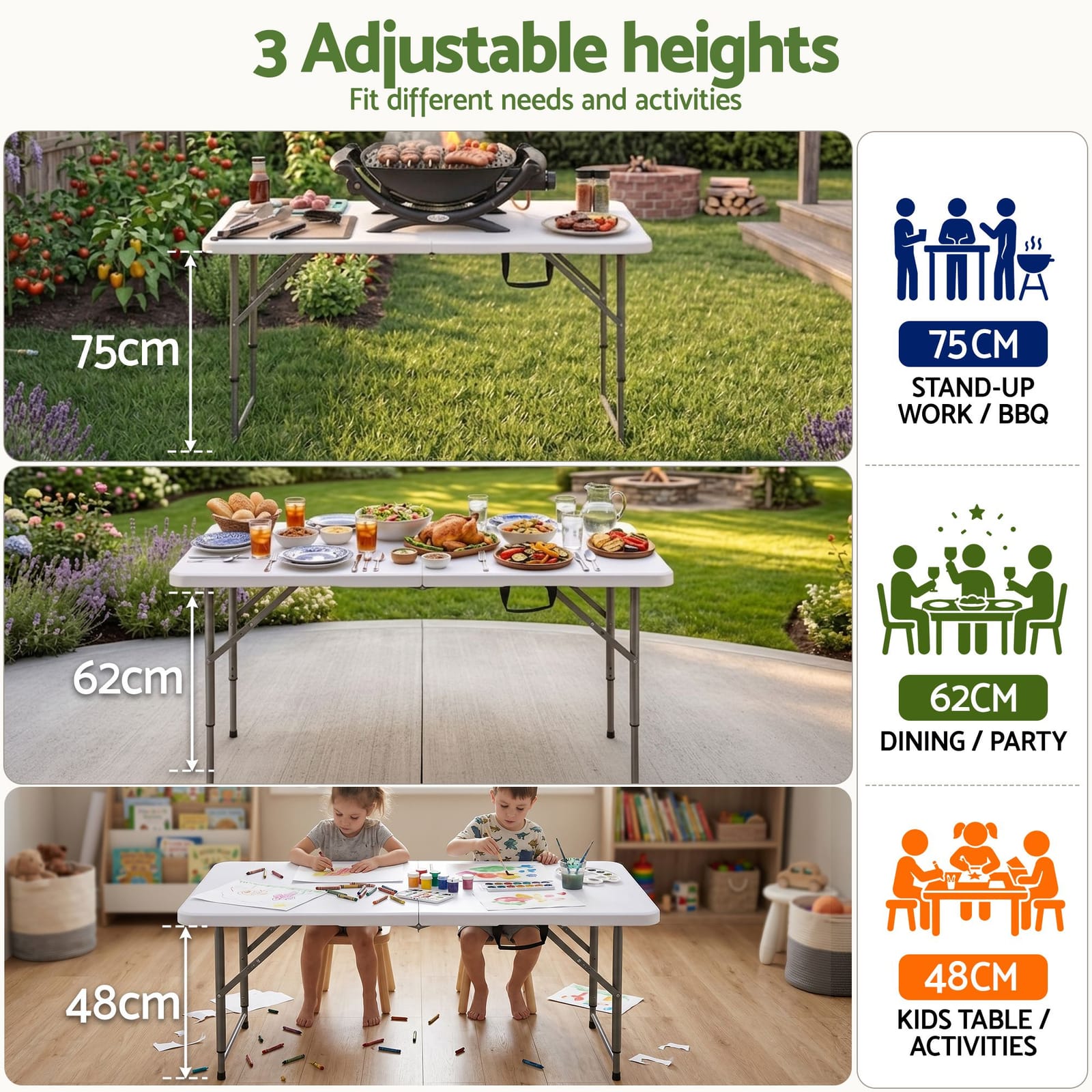 Portable Folding Table White 123x61x48cm