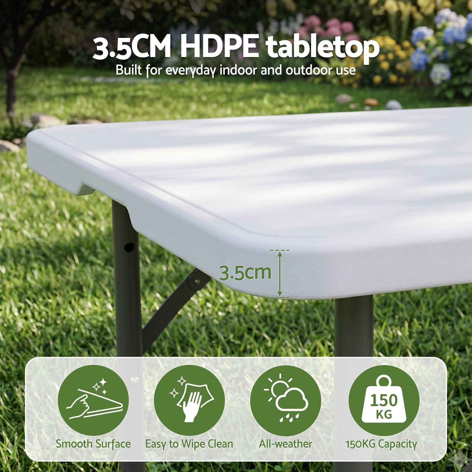 Portable Folding Table White 123x61x48cm