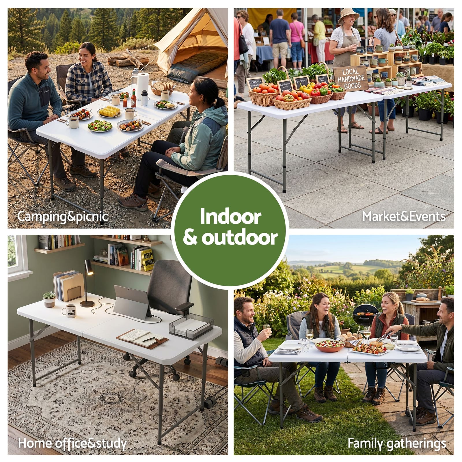 Portable Folding Table White 123x61x48cm