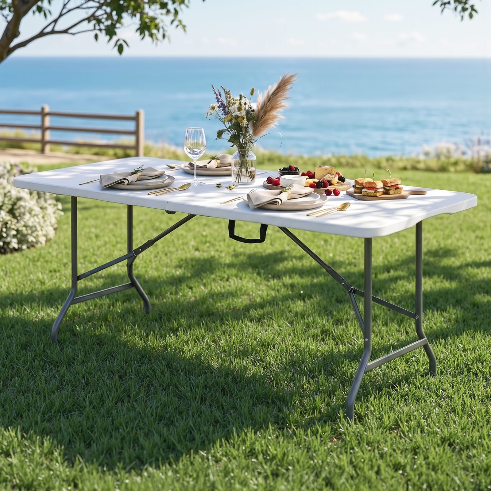 Folding Table Portable White 180x74x75cm