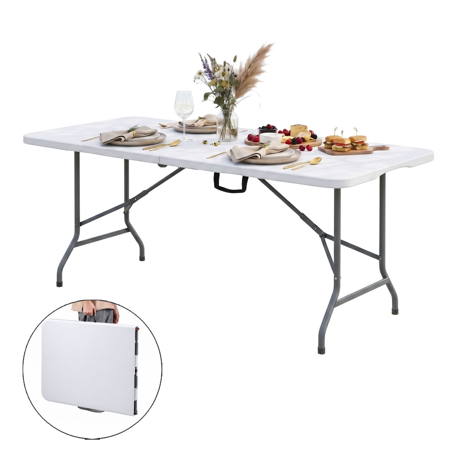 Folding Table Portable White 180x74x75cm