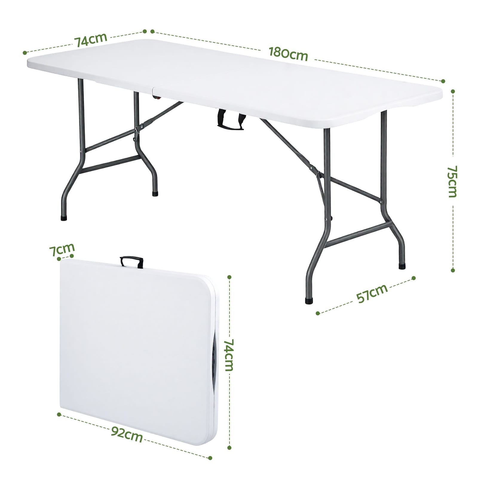 Folding Table Portable White 180x74x75cm