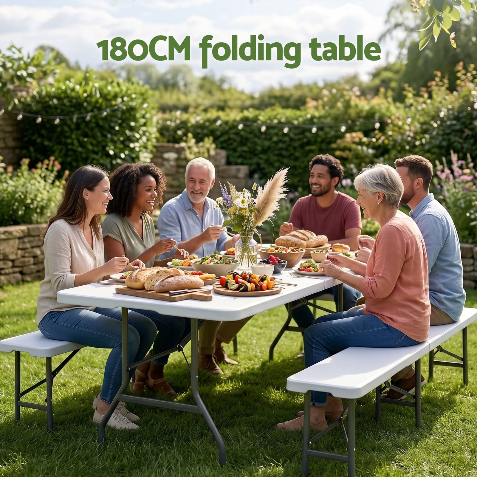 Folding Table Portable White 180x74x75cm
