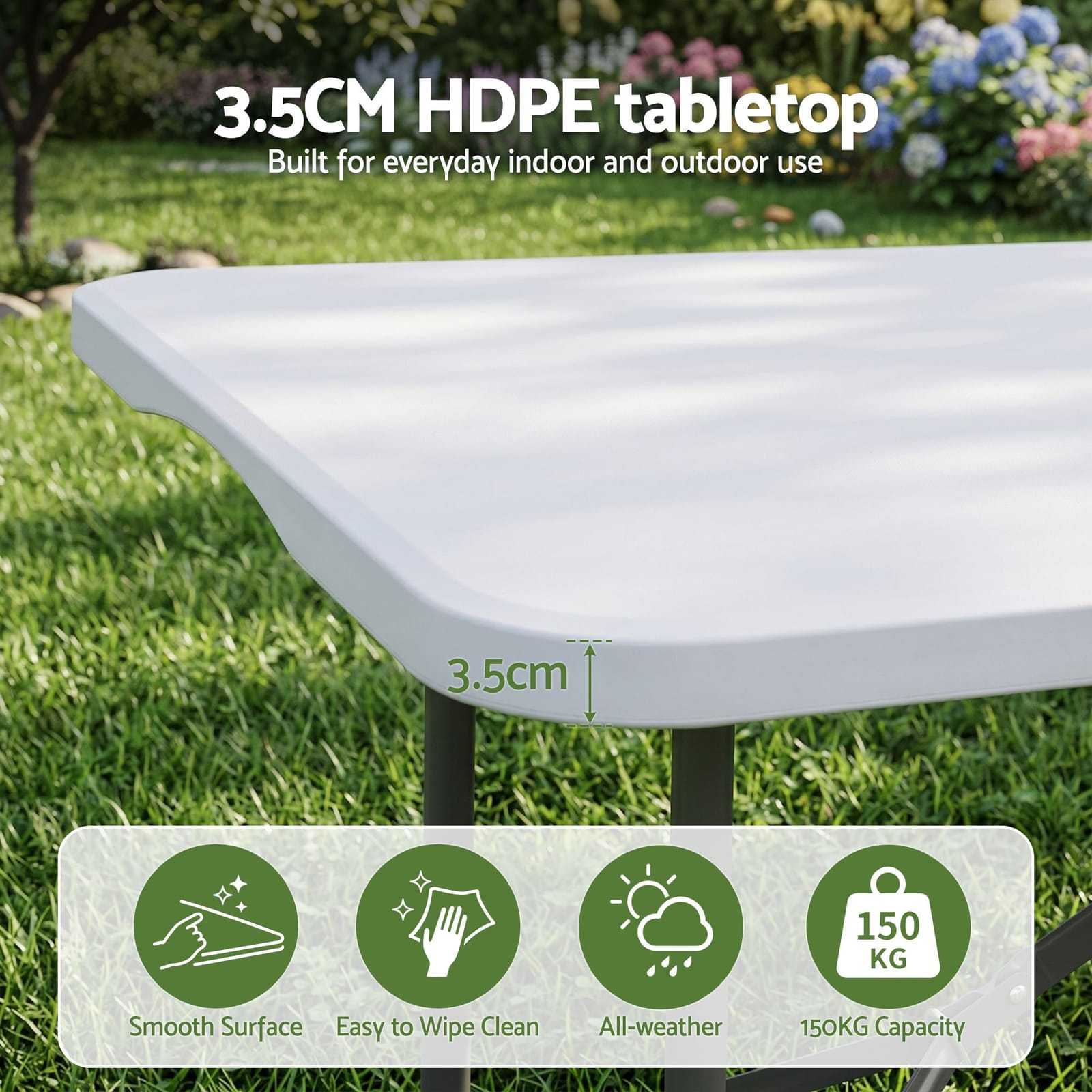 Folding Table Portable White 180x74x75cm